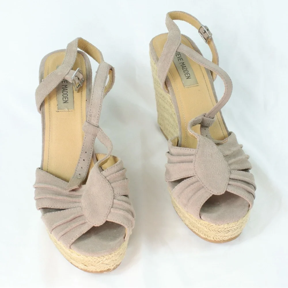 Steve Madden‎ Tan Straw Heels Shoes Womens Size 9.5